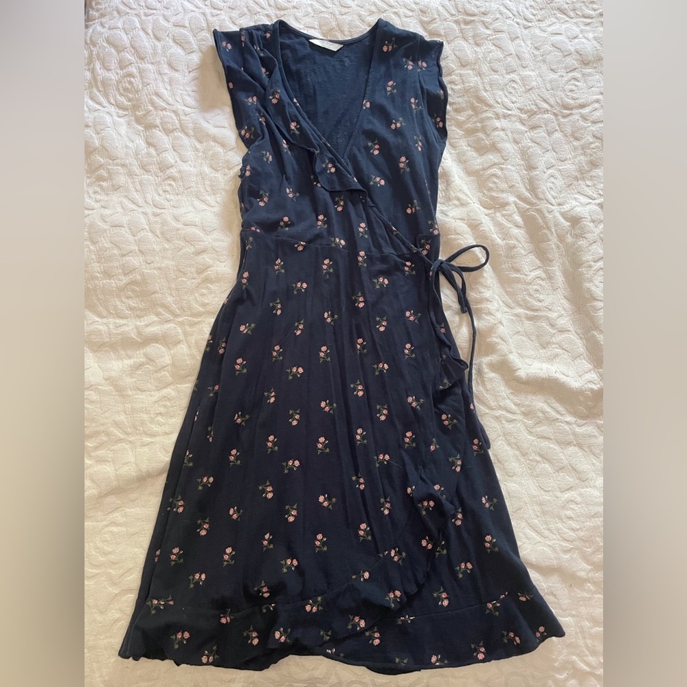 Lucky Brand Blue Wrap Midi Dress, Size S